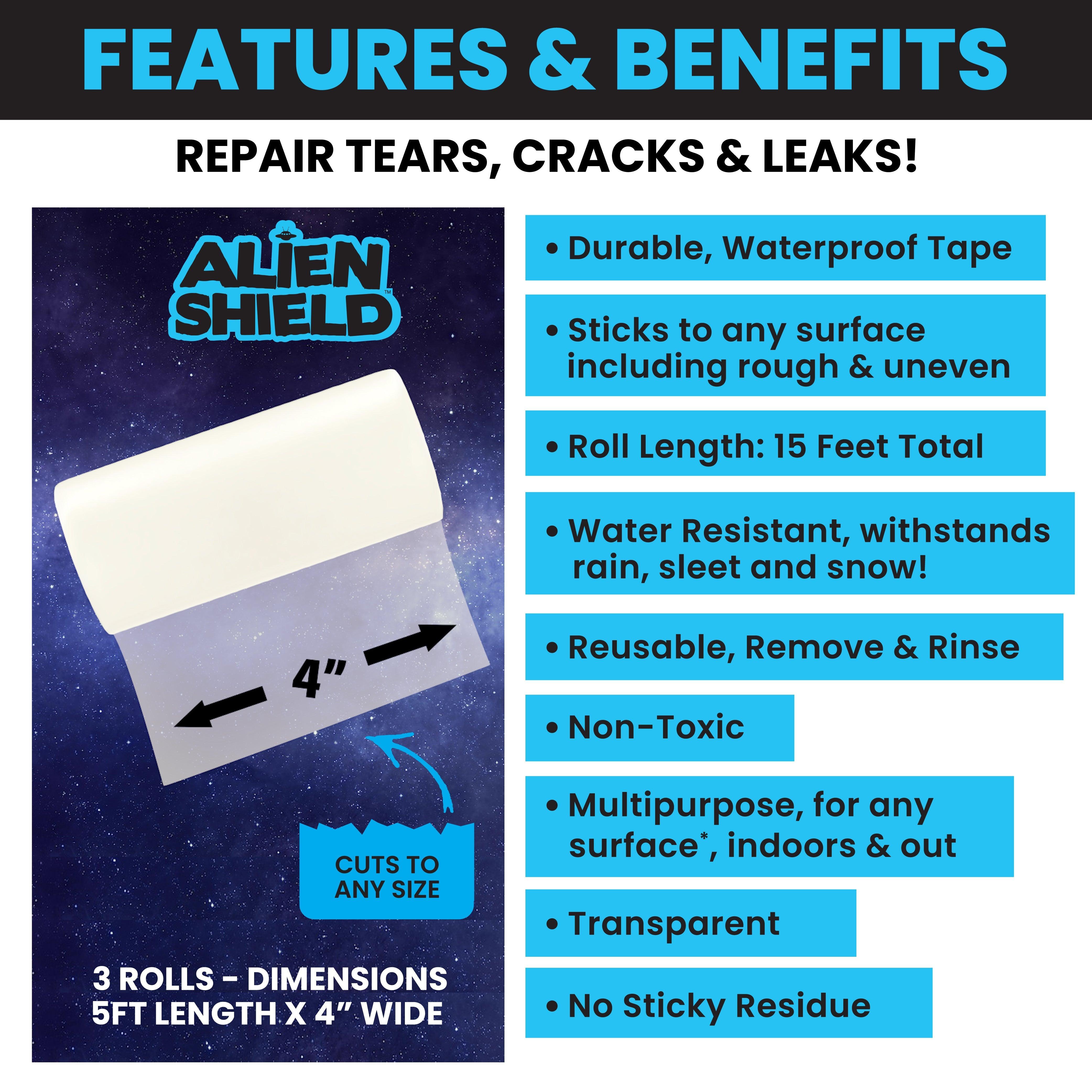 Alien Shield Sealing Tape - Waterproof Transparent Repair Tape, Adhesive Strips, Patch Tape to Repair Tears, Cracks, and Leaks, 4 Inches Wide As Seen On TV flex tape
