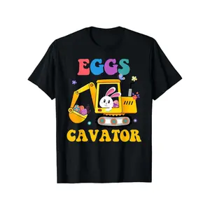 Easter Egg Excavator TShirt for Youngsters Fun Bunny and Eggs Design Cotton Short Sleeve Black Sizes SXXXl Outdoor Apparel Easter Theme Glossy Finish