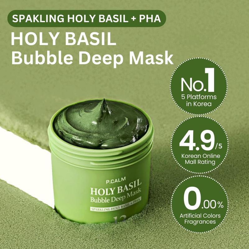 Holy Basil Bubble Deep Mask 13% - Sparkling Holy Basil & PHA for Cleansing Pores & Blackheads Clay Bubble Wash Off Pack(90g / 3.17 oz), for All Skin Types