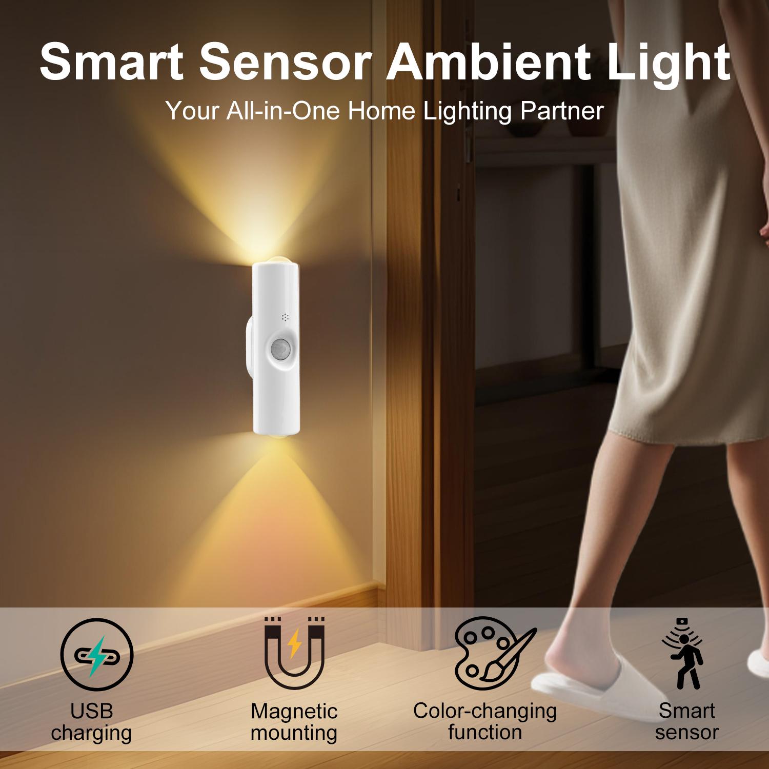 2Pcs Smart Rechargeable LED Night Light with Motion Sensor – RGB Gradient Ambient Lighting, Dimmable Wall Lamp, Magnetic & Stick-On Design, USB Convenient Charging, Long-Lasting Battery, Perfect for Halloween Decor, Bedroom, Stairs, Hallway & Entryway 2Pcs Smart Rechargeable LED Night Light with Motion Sensor – RGB Gradient Ambient Lighting, Dimmable Wall Lamp, Magnetic & Stick-On Design, USB Convenient Charging, Long-Lasting Battery, Perfect for Halloween Decor, Bedroom, Stairs, Hallway & Entryway