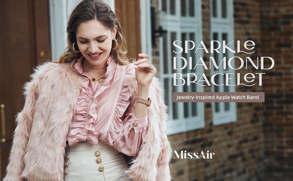 Missair Luxury Watch Band for Apple Watch Series 10-1 SE - Women's Metal Replacement Bands Bling Diamond Wristband Strap Wearable Accessories