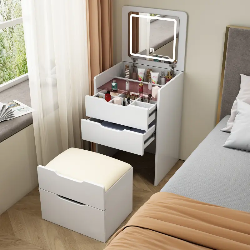 Bellemave 3-in-1 Vanity Desk with Flip Top Mirror, Small Makeup Vanity Set with Visible Glass Desktop, Compact Makeup Vanity with 3 Drawers, Cushioned Tool, Dressing Table for Bedroom, Xmas Christmas Gift - Furniture