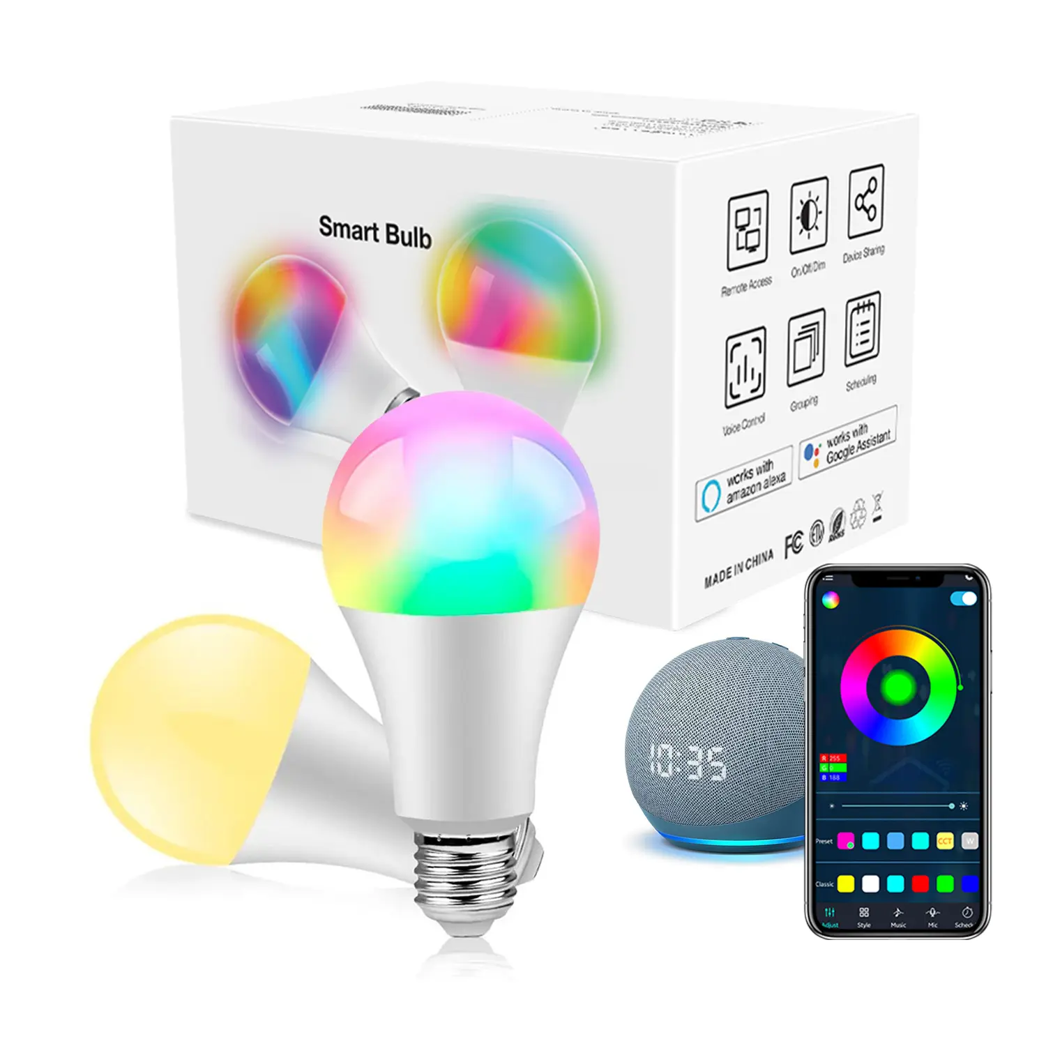 DAYBETTER Smart LED Light Bulbs, 800LM 9W WiFi RGBCW Color Changing Bulb,with Alexa & Google Home, 64 Preset Scenes, Music Sync, for Home Decor, Cool Room Decor, Led Lights Bedroom, Cool Tech Gadgets, Aesthetic Room Decor Dimmable Led Bulbs Rgb Light Effe