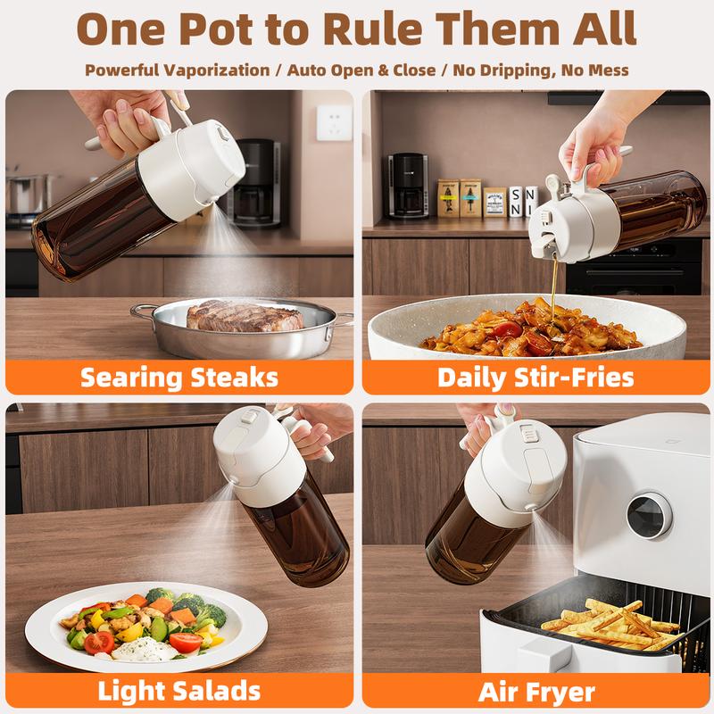 Premium 2 in 1 Oil Sprayer for Cooking 18.6oz/550ml Light-Blocking Dark Olive Oil Dispenser Bottle Food-Grade Mister for Air Fryer BBQ