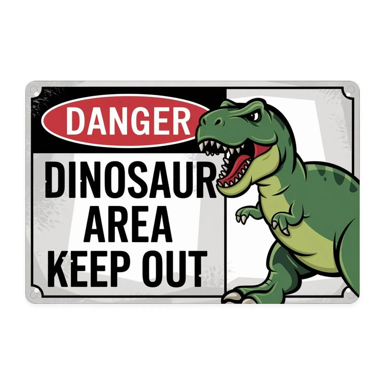 Danger Dinosaur TRex Vintage Jurassic Metal Sign Print Aesthetic Room Decoration for Home Bedroom Bar Garage Cafe Dorm Bathroom Wall Decor 8 X 12in