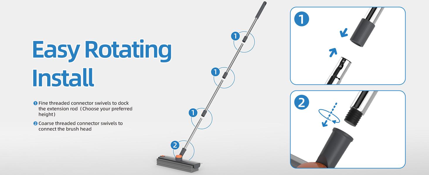 Multifunctional 3 in 1 Scrub Brush with Long Handle & Squeegee Shower Floor Cleaning Broom for Tile Deck Patio Wall Grey 180° Stiff Bristle Brush Full Rotation Smooth Silicone Squeegee Adjustable Extended Handle