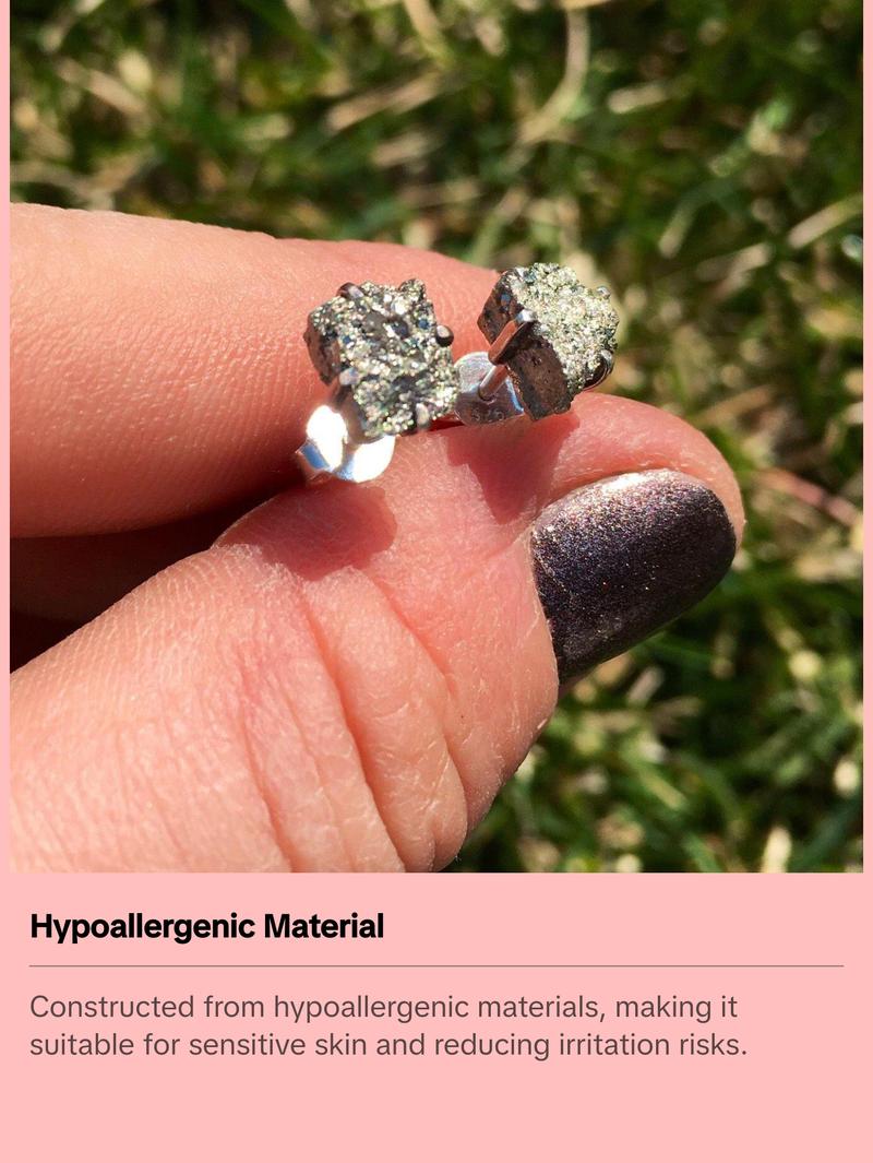 Pyrite Raw Natural Earrings in Prong Stud Setting - Sterling Silver