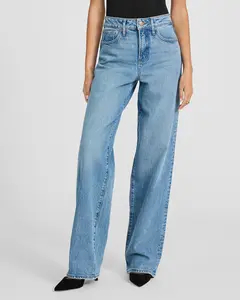 Express High Waisted Medium Wash Relaxed Straight Jeans