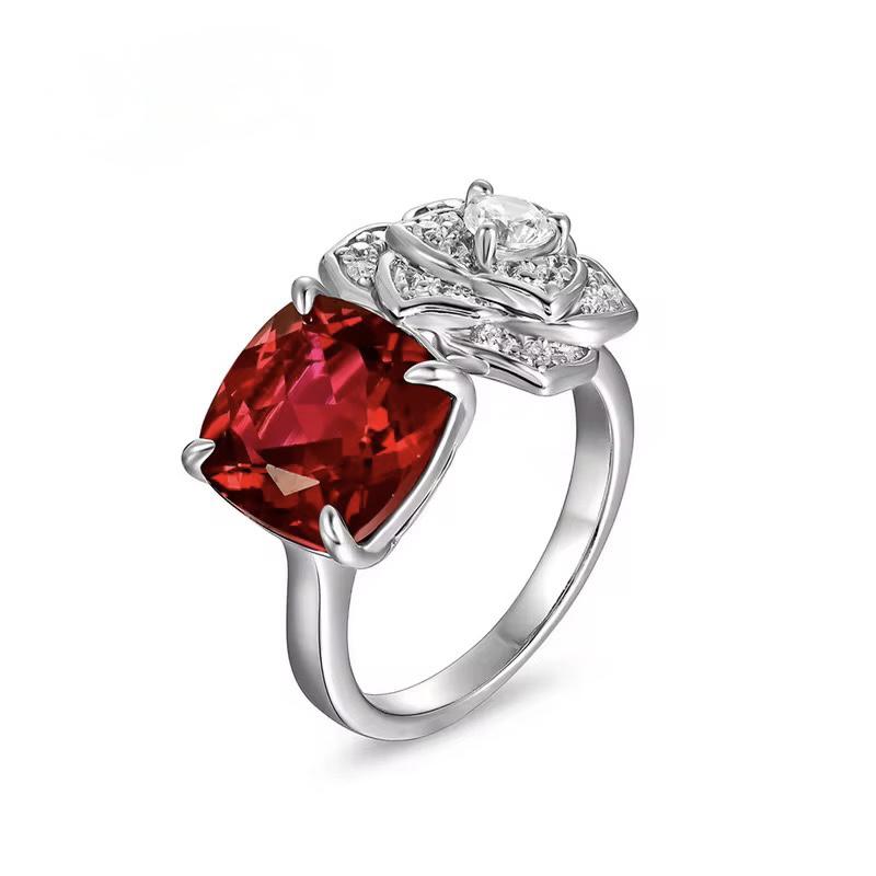 Luxury Floral Ruby Jewelry Set in Sterling Silver