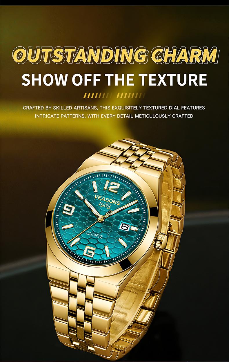 Men's Business Fashion Simulated Quartz Wristwatch with Diamond Accents Three-Dimensional Linear Grid Texture Luminous Display Date Function Water-Resistant Elegant Gift Box