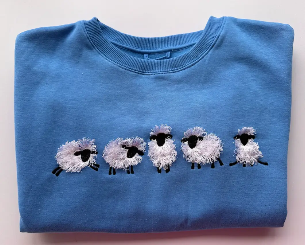 Cute Sheep Embroidered Sweatshirt, Fluffy Sheep Animal Crewneck Sweatshirt, Farm Animal Embroidery Pullover, Funny Cute Sheep Graphic Sweatshirt, Cozy Casual Crewneck Gift For Animal Lovers, Cute Farm Animal Sweatshirt