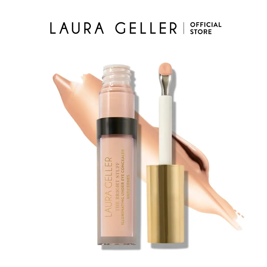 Laura Geller Bright Stuff Illuminating Under Eye Concealer - Light & Weightless Formula for Dark Circles, Satin Finish, Precise Metal Applicator, Makeup Concealer