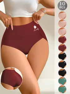 QUASTI 10pcs High Elasticity Briefs Control Panties With Breathable Stretchy Fabric Soft Intimates For Women's Lingerie & Underwear Everyday Essential For Comfort And Confidence Womenswear Basic SpringStatements - Bridal