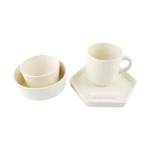 SSUEIM Mariebel Korean Ceramic 5-Piece Tableware Set for One - Cream White | Coffee Mug, Rice Bowl, Soup Bowl, Plate, Chopstick Rest