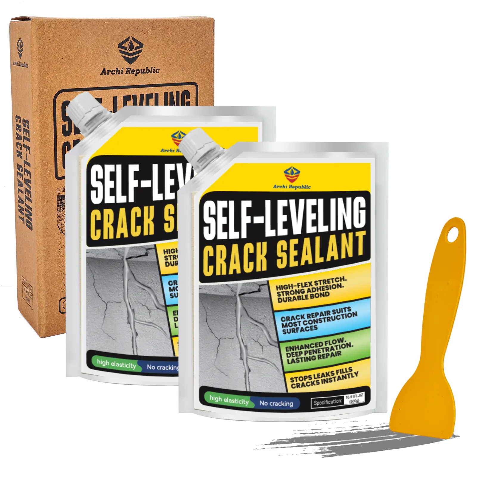 Archi Republic Concrete Crack Filler & Sealant, High Elasticity Self-Leveling Quick-Dry Waterproof Repair Caulk for Driveways, Basement Floors, Easy 3-Steps Lasting Repair (Tools & Hardware Adhesives Sealers), Durable Repair Support