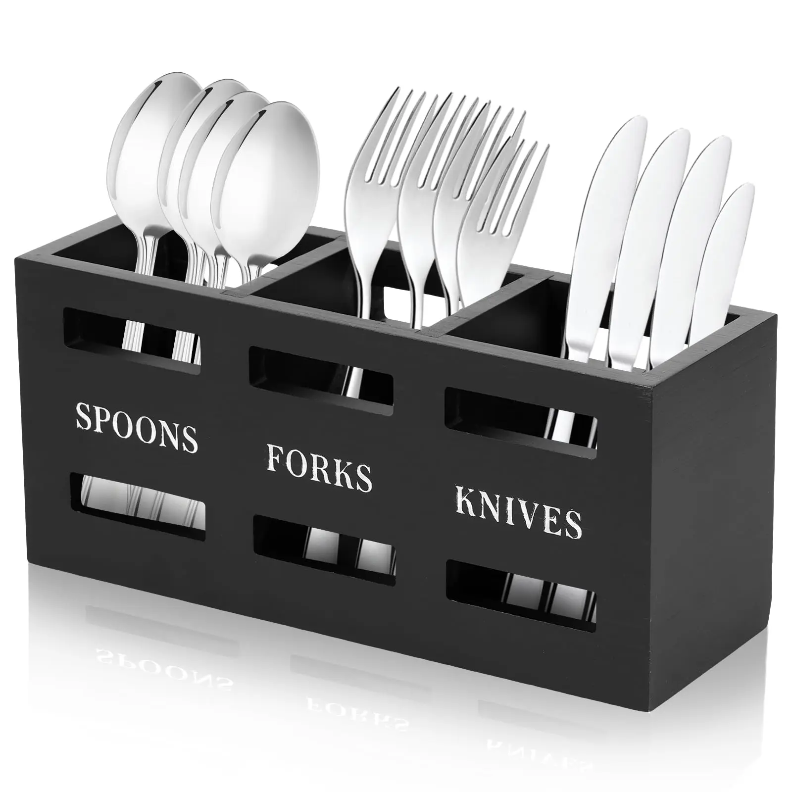Letter Pattern Cutlery Holder, 1-Count 3-Grid Cutlery Storage Box, Large-Capacity Cutlery Organizer, Multifunctional Kitchen Tableware Holder for Forks, Spoons and Knives, Kitchenware, Container, Home