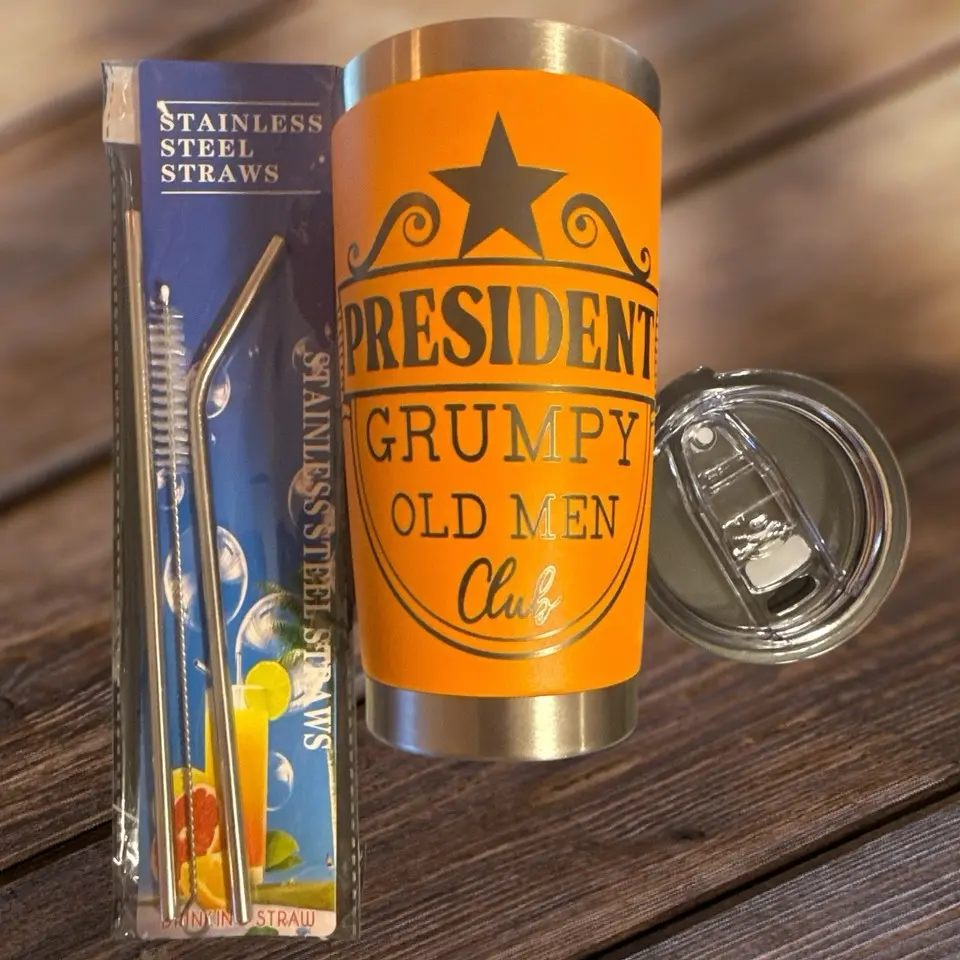 New custom laser engraved Orange President Grumpy Old Men Club 20oz tumbler with lid and straws