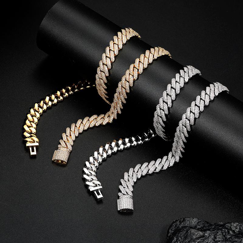 【#CZP397】Shining Cuban Chain Fashion Trend Square Necklace Miami Cuban Chain Ice Out Men's Hip Hop Rap Fashion Necklace Sparkling 14mm Width  FallFreshness