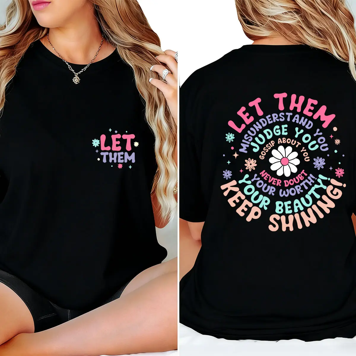 Women's 'Let Them' Graphic T-Shirt - Casual Short Sleeve Sportswear Top, 1-Piece 100% Cotton Fabric, Relaxed Fit for Thanksgiving, Easter Occasions