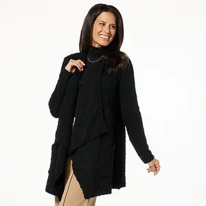 Nina Leonard Draped Open Front Cardigan