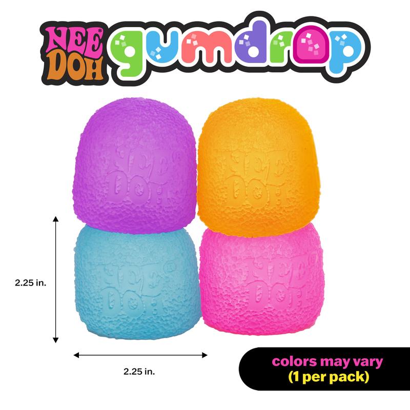 NeeDoh Gumdrop – Gumdrop-Shaped Sensory Toy with Groovy Squeeze, 4 Assorted Colors (One Random Color)