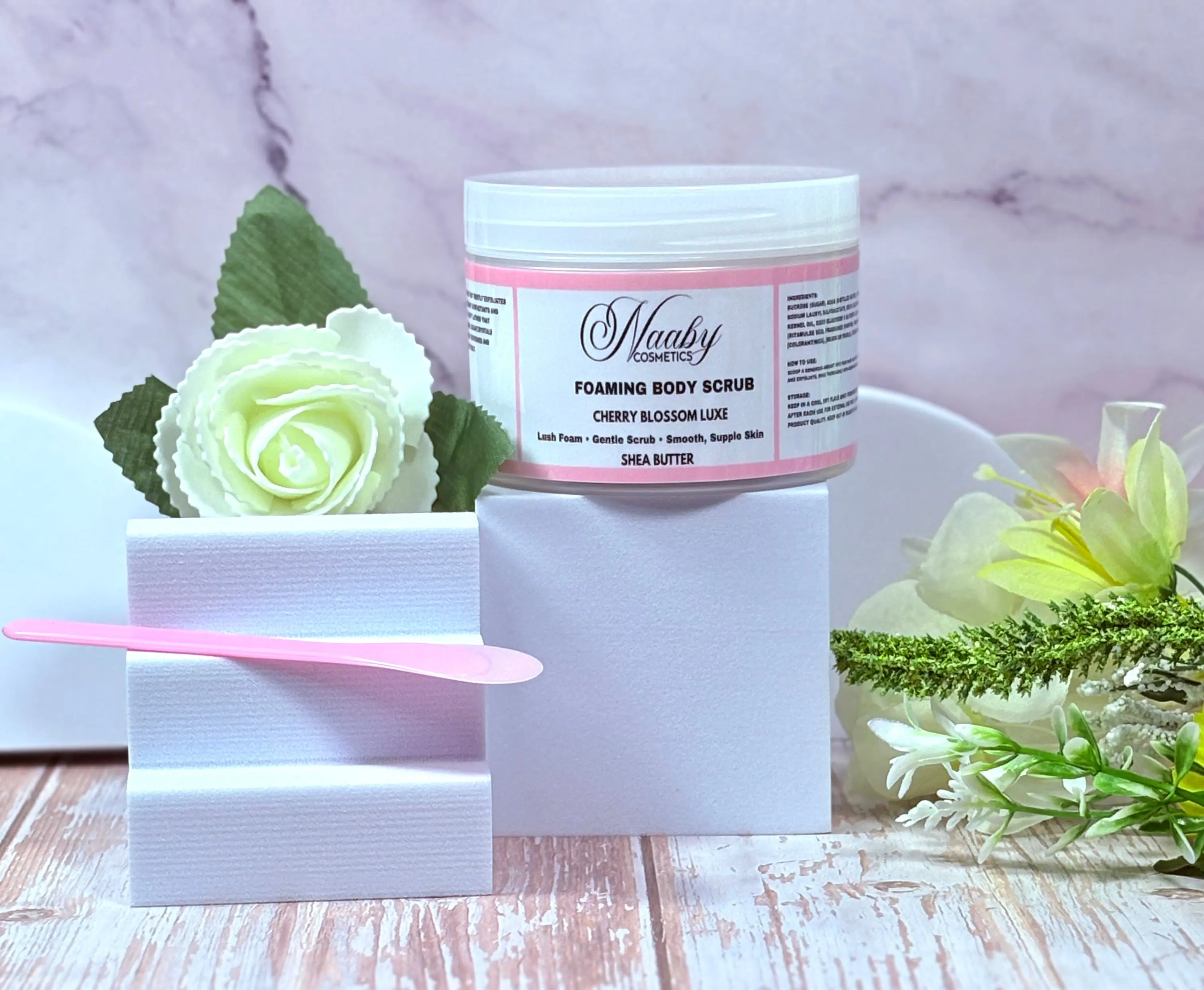 Cherry Blossom Luxe Scented Apricot Foaming Sugar Scrub, Silky Fragrance Body Care Product, Exfoliating