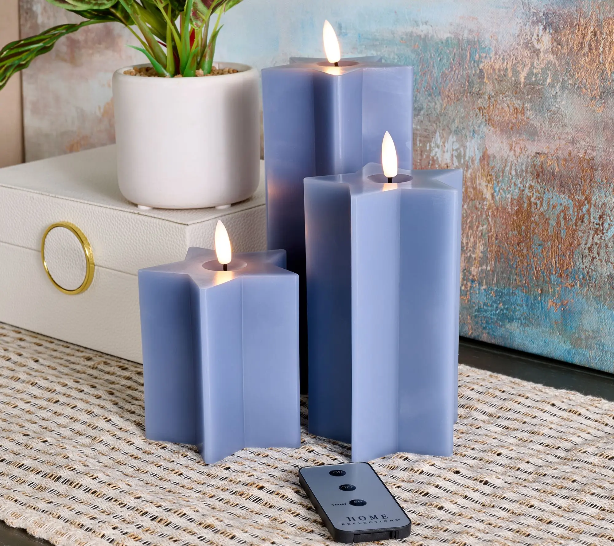 Home Reflections S/3 Star Shaped Flameless Pillar Candles Home Reflections S/3 Star Shaped Flameless Pillar Candles