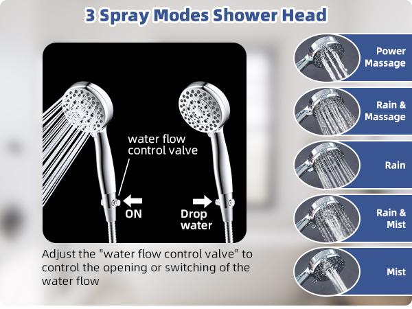 Hibbent Metal 10 Inch Rain Shower Head with Handheld Spray Combo, High Pressure Showerhead with 5 Modes Hand Spray, Dual Shower with Water Flow Control Valve, Shower Holder, 71" Hose, Chrome