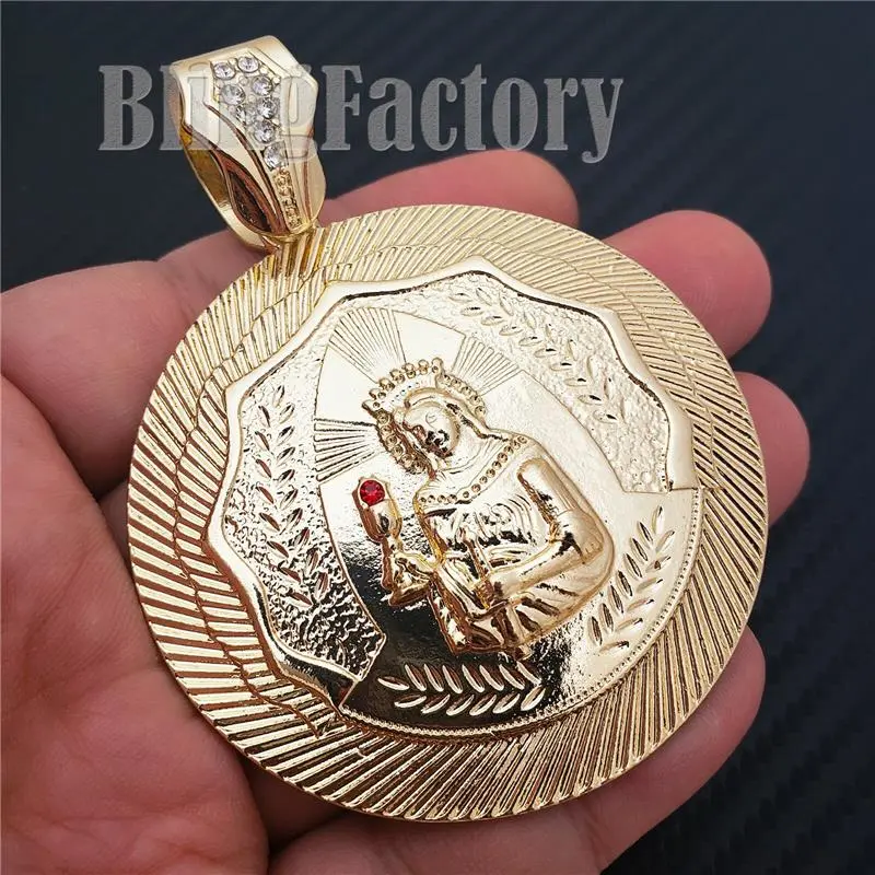 HIP HOP ICED GOLD PLATED ALLOY LARGE SANTA BARBARA CUBIC ZIRCONIA CHARM PENDANT