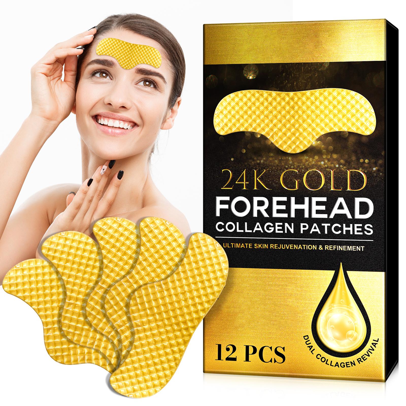 Forehead Patches 12pcs, Facial Patches Forehead, 24k Gold Forehead Collagen Patches with Collagen, Aloe, Vitamin E Deep Hydration & Firming (Gold) Skincare Mask Moisturizer Hydrating