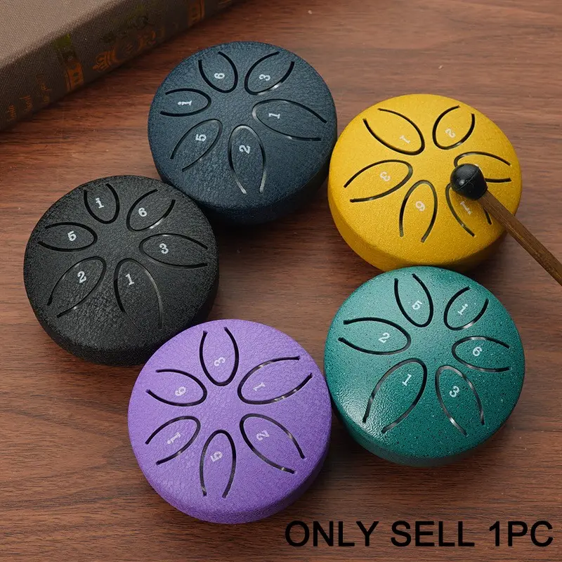 3-inch 6-tone Steel Tongue Drum, 1 Count Portable Mini Steel Drum with Drumsticks, Professional Percussion Musical Instruments for Beginners