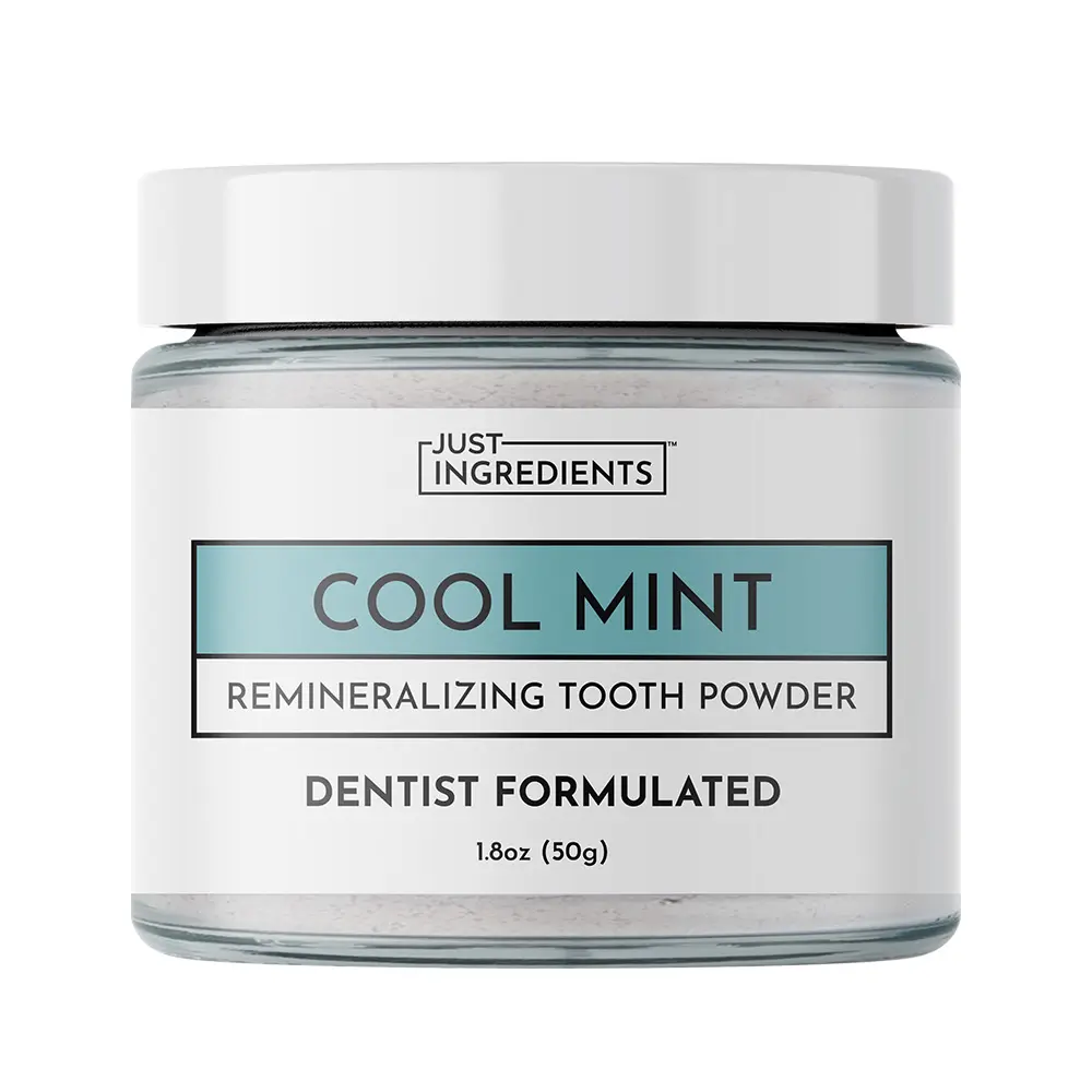 Just Ingredients Remineralizing Tooth Powder (Mint) – Fluoride-Free Oral Care – Gently Cleans & Whitens – Supports Strong Teeth & Fresh Breath – Vegan, Non-GMO, Made with Clean Ingredients (Regular, REMINERALIZING)