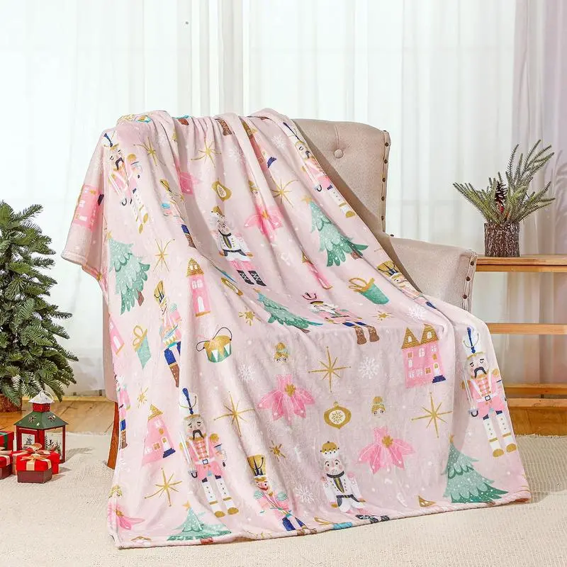 Pink Nutcracker Christmas Blanket Ultra Soft Lightweight Warm Throw Perfect For Sofa Bed All Season Use Easy Care Fabric Maintains Softness Holiday Themed Design Adds Festive Cheer To Any Living Space