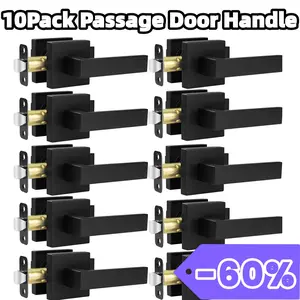 10 Pack Passage Door Lever, Matte Black Interior Door Handles for Hallway and Closet, Heavy Duty Square Interior Keyless Door Handles Non-Locking Door Knobs for Right & Left Side Door