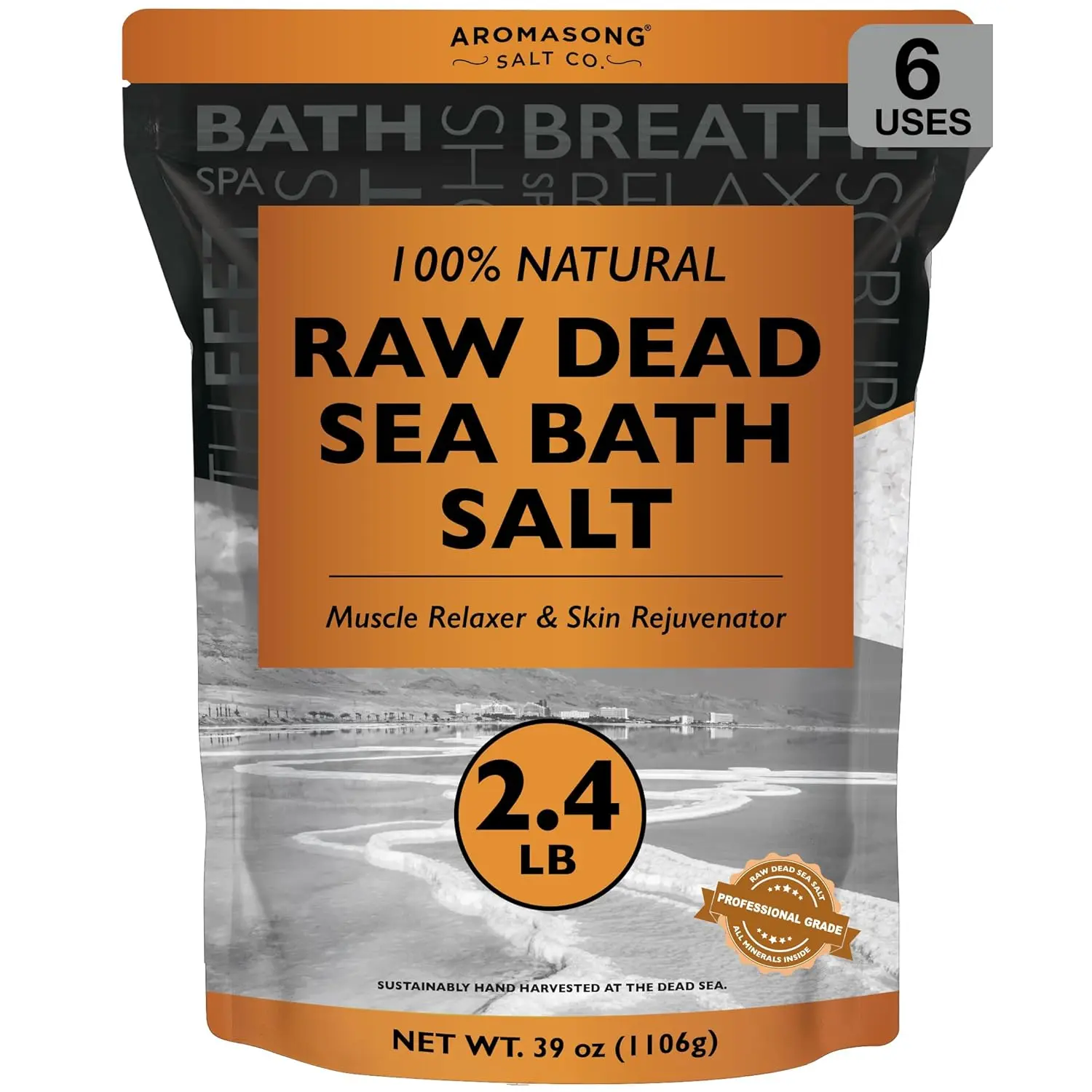 AROMASONG Raw Dead Sea Bath Salt - 100% Pure Unprocessed Mineral Body Care Cleanser for Relaxation, Detox, 2.43 lbs Single Item, Minerals, Eczema, Unisex, Raw Powder, Cleansing Bath Additive, Moisturizing, Contains Neither