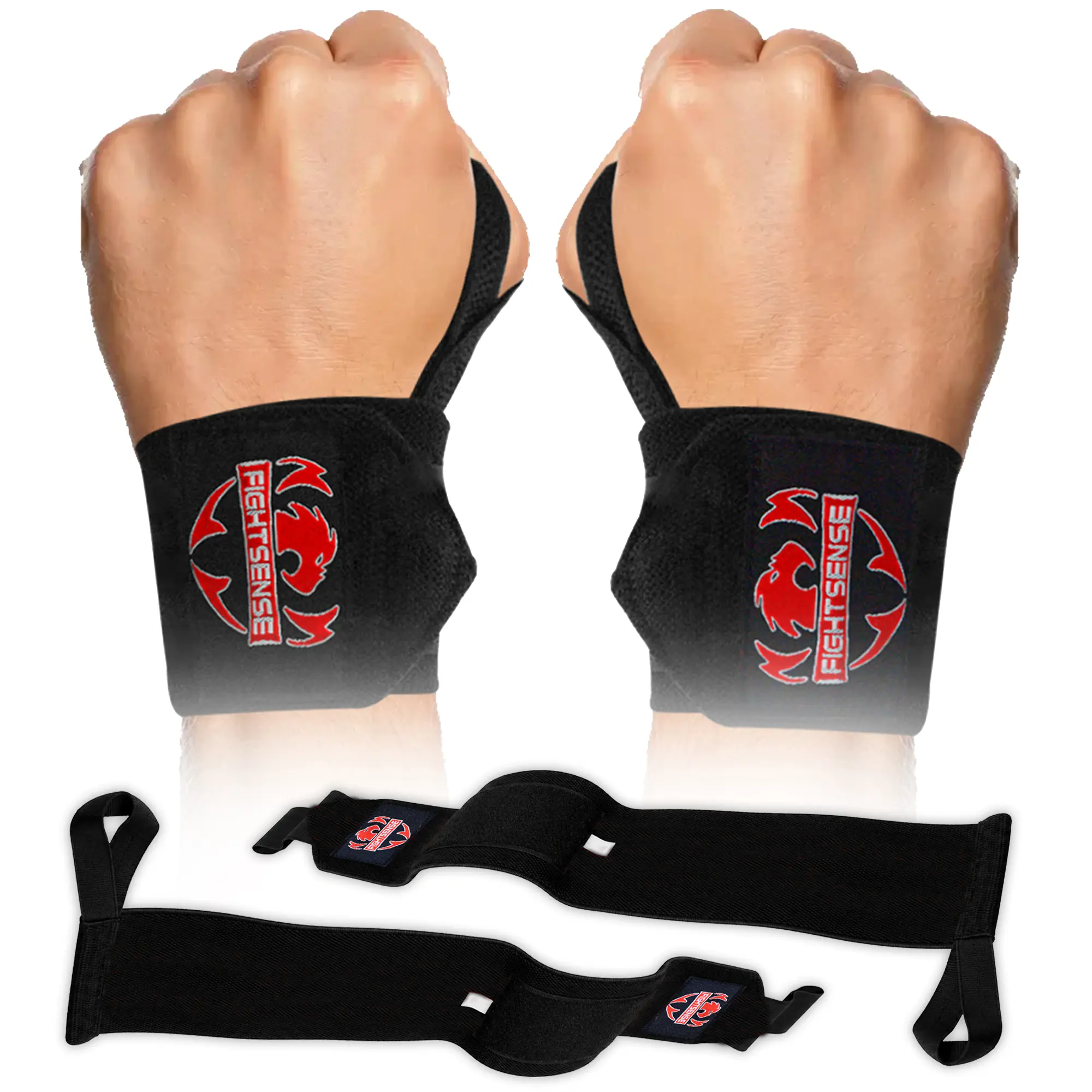 FIGHTSENSE 18” Premium Wrist Wraps for Weightlifting – Heavy Duty Thumb Loop Straps for Powerlifting, Strength Training, Bodybuilding, & Wrist Support