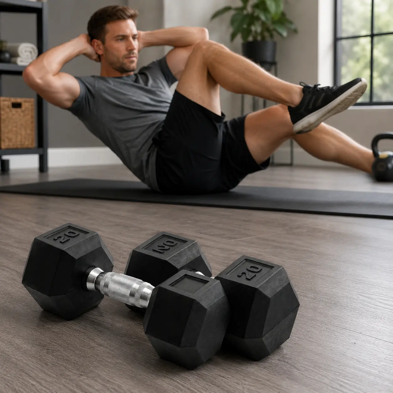 2-Pack 20 lb Rubber Hex Dumbbells with Ergonomic Handles for Strength Training 2-Pack 20 lb Rubber Hex Dumbbells with Ergonomic Handles for Strength Training