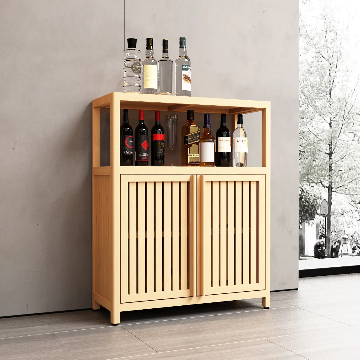 Freestanding Bathroom Cabinet - Rustic Natural Bamboo Floor Standing Storage Cupboard, Louvered Wood Grain Shelves, Waterproof, Environmentally Friendly, Large Capacity, Durable, Easy Assembly (24.57x10.75x32.09in, 20.00 lbs) for Bathroom, Living Room