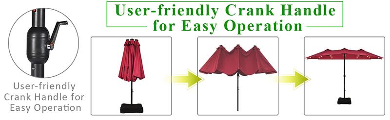 [Costway] 15/13ft Large Patio Umbrella with Solar LED Lights & Base, Extra Large Outdoor Twin Umbrella w/ 48 Lights, for Patio Garden Pool Lawn Backyard, Base Included-Deals for You Days