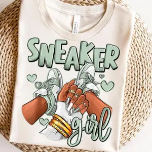 Mint Green Sneaker Girl- Ready To Press DTF Transfer- / Shirt not Included* Diy Material
