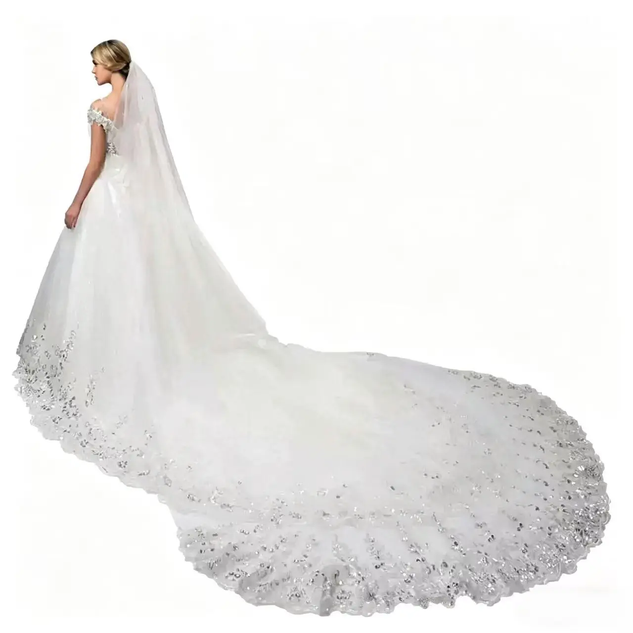 Cathedral Wedding Veil for Brides, 3m Long Sheer Tulle with a Scalloped Silver Sequin Lace Edge and Attached Comb, Wedding Veils For Brides, Bridal Veil, Plain