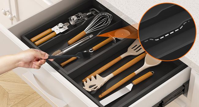 Lifewit 4 Compartments Bamboo Utensil Drawer Organizer, Expendable Cooking Silverware Tray for Kitchen Drawer