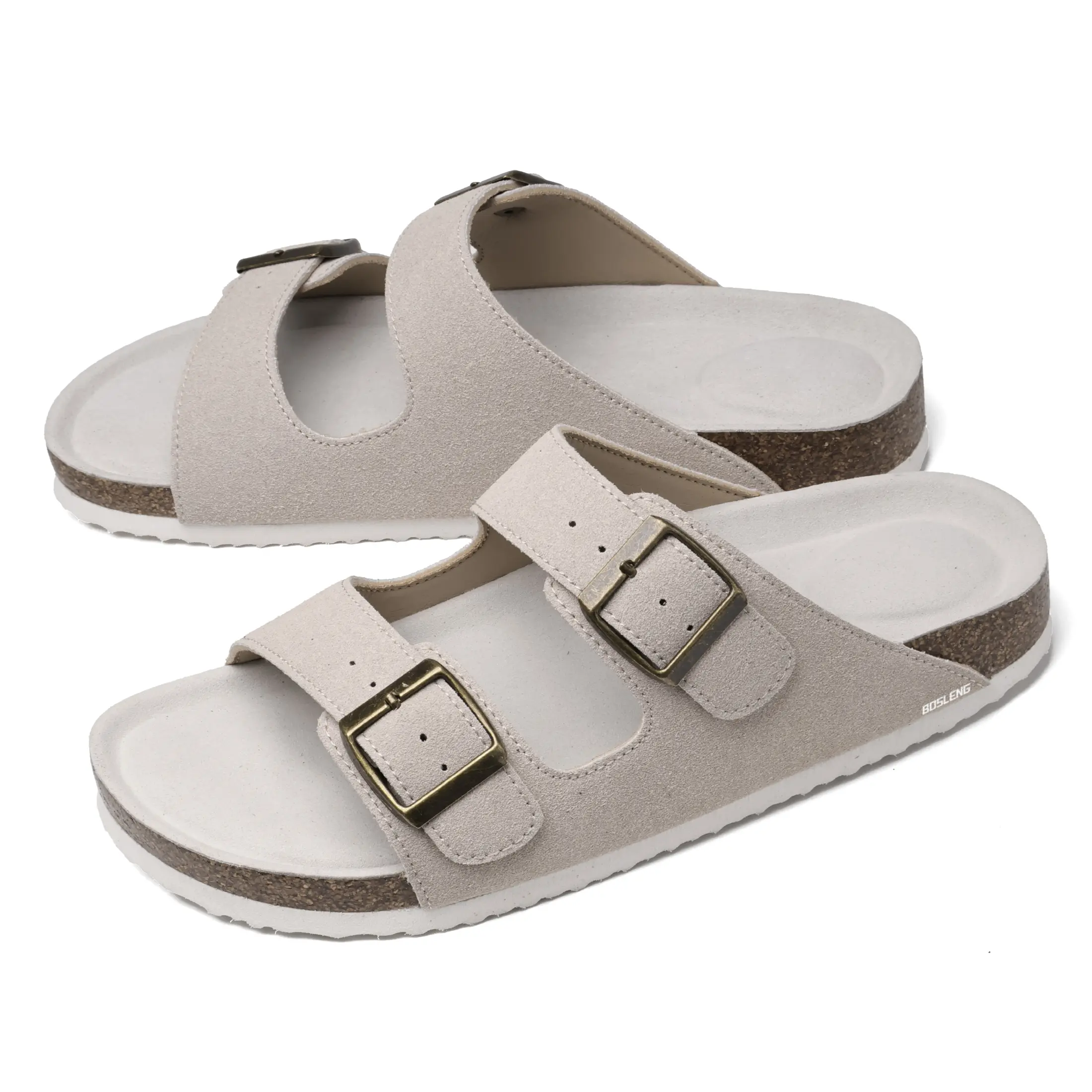 Women's Sandals Double-Buckle Cork Footbed Slide Sandals Suede Adjustable Strap Non-Slip Platform Summer Casual Shoes
