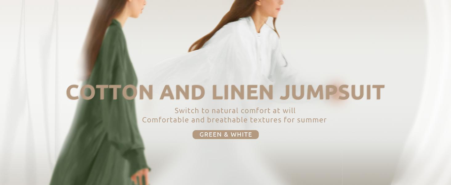 UTCOCO Women's Linen Button Down Long Sleeve Wide Leg Jumpsuit Beach Palazzo Pants One Piece Jumpsuit Minimalist Lightweight Breathable Spring Outfit SpringStatements