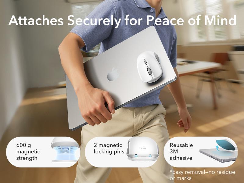 ESR MagMouse Wireless Bluetooth Mouse with Magnetic Base & Built-in Charging Cable - Lightweight, Rechargeable, Ergonomic Design, 6 DPI Levels, Silent Clicks, 2.4 GHz & Bluetooth 5.0 Dual Modes