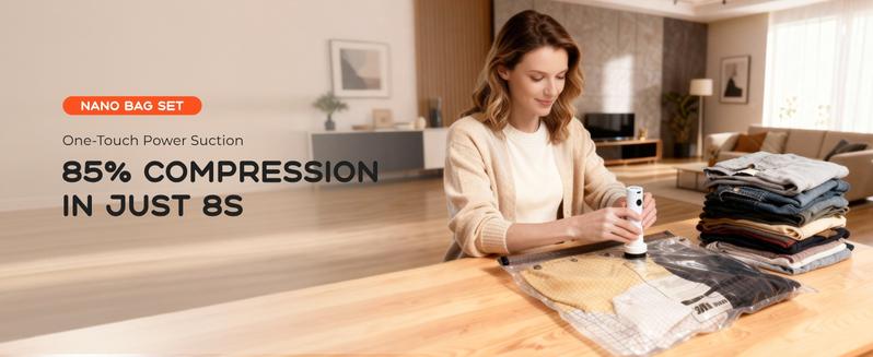 VOLLYC Vacuum Bags with a Rechargeable Cordless Air Pump 15-Pack Vacuum Seal Bags for Travel & Home Storage, Space-Saving Compression Bags for Luggage and Suitcases in Multiple Travel Sizes Organiser