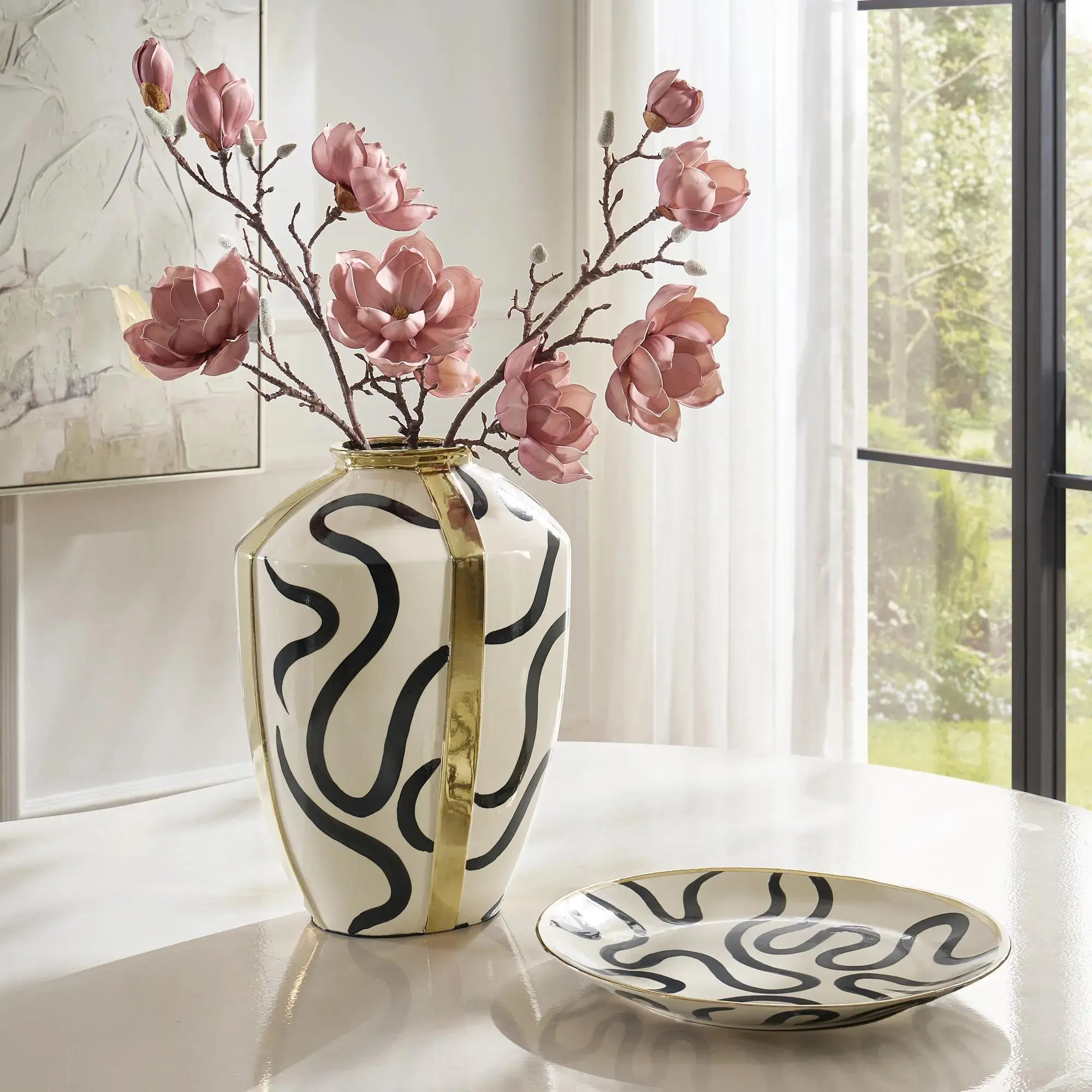 Z Gallerie Sonder Ceramic Collection Decor Vase - Large Size Ceramic Body, for Room Decor, Modern Glam