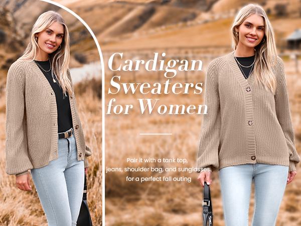 Women's 2025 Fall Chunky Knit Cardigans Open Front Long Sleeve V Neck Button Loose Cardigan Sweaters Christmas Casual Womenswear Soft Knitwear