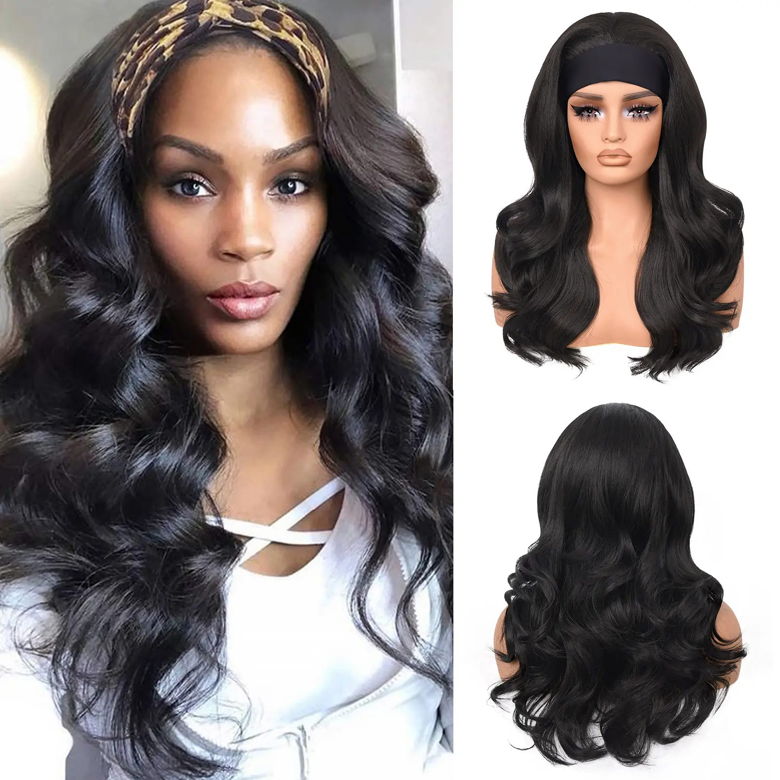 Lush Haute Wear and Go Body Wave Headband Wig Synthetic Wavy Wig for Women Glueless Wig with Headband Attached Heat Friendly 22 inch