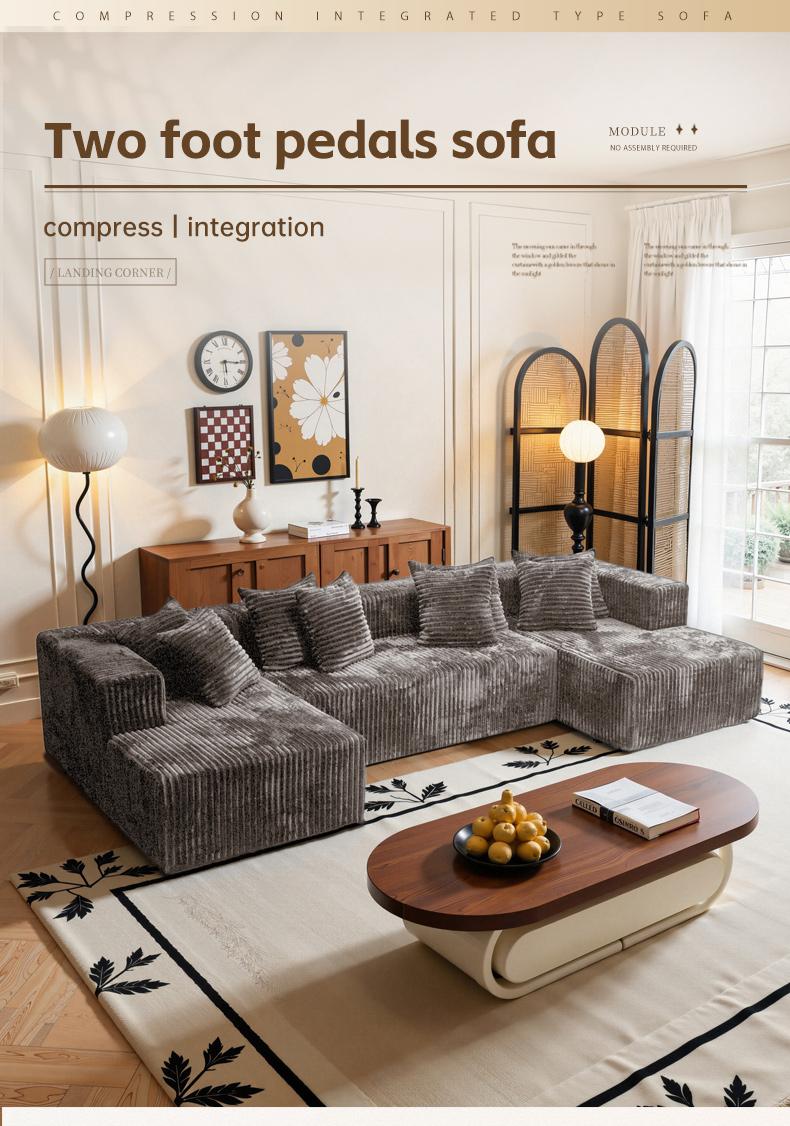 【3 Packages shipping】132"U-Shape Modular Sectional CouchSofa Compressed Corduroy Modern Sleeper Sofafor Living Room,Space-Efficient Modular FloorSofa with Soft Velvet Fabric and Deep SeatSofaConvertible Corduroy Sectional Couch bed plus